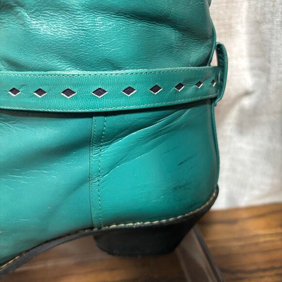 Vintage 70s Glacée Turquoise/Teal Leather Knee High Boots Boho Western Size 7N - Picture 4 of 15